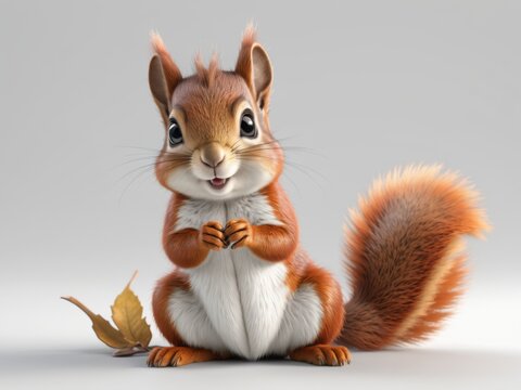 cute 3d baby squirrel isolated on white background.