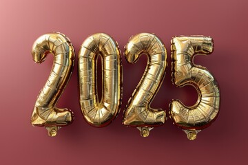 Gold balloons forming the number two thousand twenty five