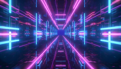 Obraz premium Abstract Neon Tunnel With Glowing Lines