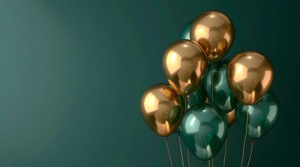 Gold & Green Balloons on Emerald Background