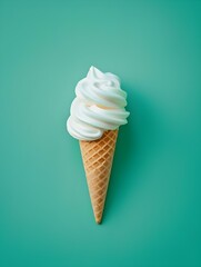 White Ice Cream Cone on a green Background