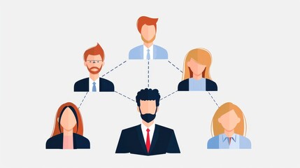 Employment concept visualized through a detailed structural framework, showing the interconnectedness of various departments and teams in a forward-thinking company, flat design illustration