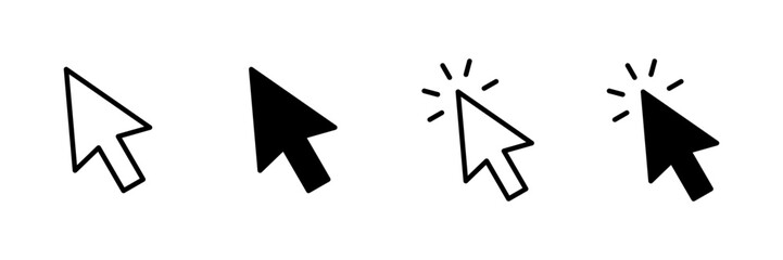Click icon vector isolated on white background. Cursor icon. Computer mouse click cursor black arrow icons. pointer arrow