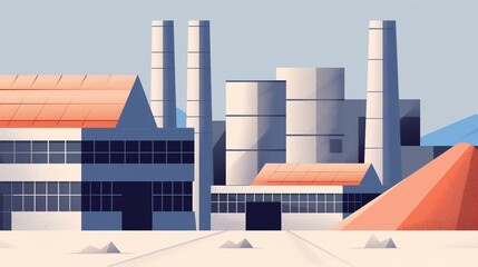 Industrial design featuring the implementation of unprocessed elements, such as metal and concrete, highlighting their raw beauty and structural integrity, flat design illustration