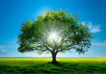 Obraz premium Sunlight Through Tree in Open Field