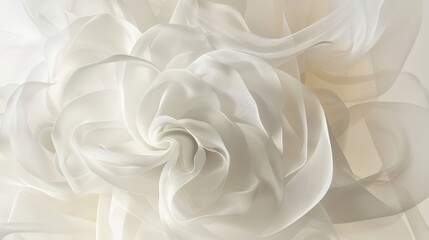 Fototapeta premium Elegant Abstract Background, Soft White Sheer Fabric with Flowing Drapery, Spiraling Textured Folds