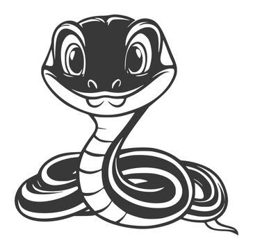 recommend clip art: Cute baby cartoon snake in black and white, Generative AI