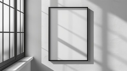 Sleek Black Frame Minimalist Elegance on White Wall Stock Image for Modern Design Concepts