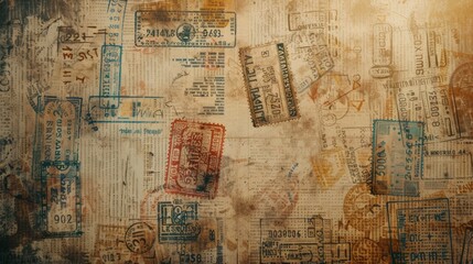 Fototapeta premium old page with many passport stamps