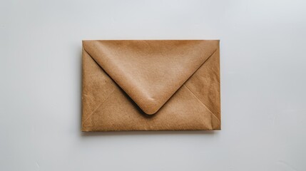 Simple brown envelope on white table with subtle shadow for minimalist aesthetic