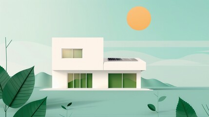 Sustainable building design utilizing organic materials, showcasing innovative construction techniques that blend seamlessly with the environment, flat design illustration
