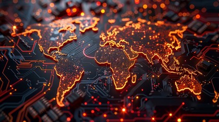Global Connectivity World Map Fusion with Circuit Board Technology HighRes Digital Infrastructure Concept on Canon EOS R5