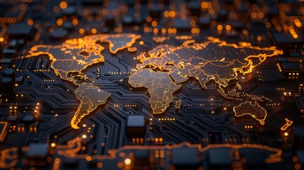 Obraz premium Global Connectivity World Map Fusion with Circuit Board Technology HighRes Digital Infrastructure Concept on Canon EOS R5