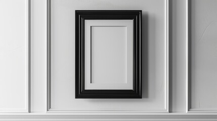 Sleek Black Frame on Minimalist White Wall Modern Interior Design Stock Image