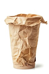 A simple brown paper bag placed on a table, perfect for carrying small items or as a creative prop