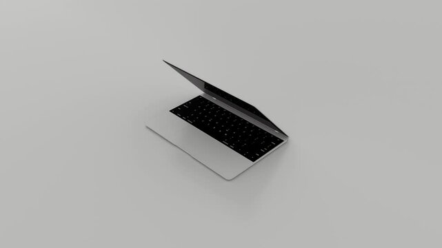 A white laptop with a green screen on a white background. Laptop opens green chroma key display, mock-up monitor for video call, website template presentation or game