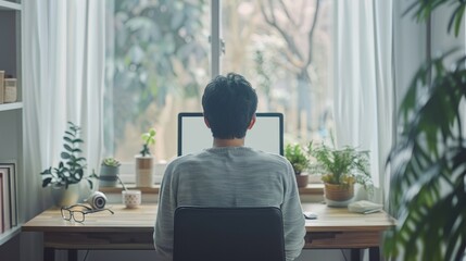 Focused Professional Man Working on Laptop in Modern Home Office Setting Canon EOS R5