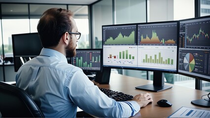 Analista de datos, tecnico en informática, trading, contador, revisando computadora