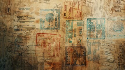 Fototapeta premium old page with many passport stamps