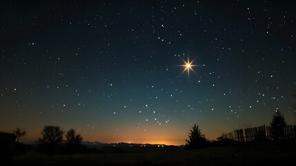 Naklejka premium Bright Star in Night Sky Representing Christmas