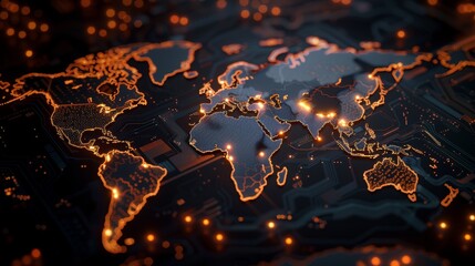Global Connectivity Illuminated World Map on HighTech Circuit Board Canon EOS R5 Photography