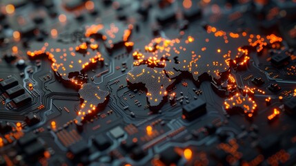 Global Connectivity Illuminated World Map on HighTech Circuit Board Canon EOS R5 Photography