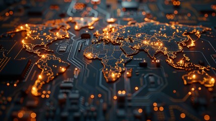 Globe of Innovation World Map Fused with Technology on Circuit Board Canon EOS R5