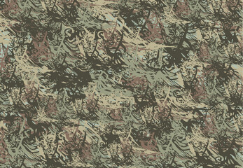 Textural camouflage backdrop created by floral or plant motifs. Dark backdrop for fashion trends, business concepts, scrapbooking, covers, tiles, prints, textiles, fabrics, dynamic posters, interiors