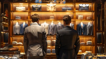Suave Sophistication Men's Fashion Duo in Luxe Boutique Setting
