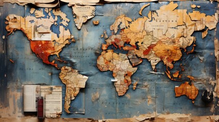 Vintage World Map with Torn Edges