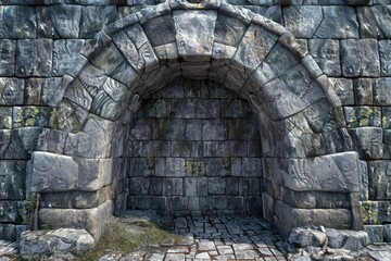A stone arch with a doorway in the center, simple and elegant design