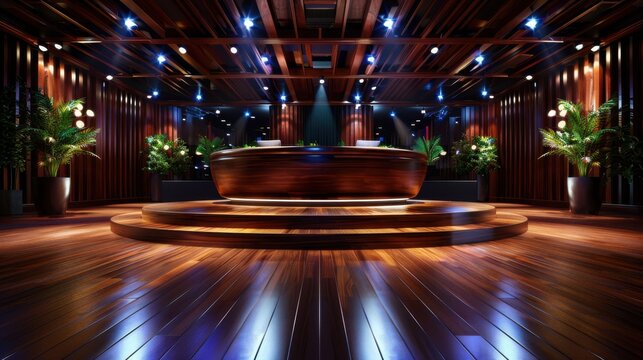 Fototapeta Modern Lobby, Luxurious reception area with wooden flooring, Contemporary Hospitality Design