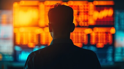 Silhouette of a manager planning routes with automated software, Silhouette technology logistics manager automation, Route optimization