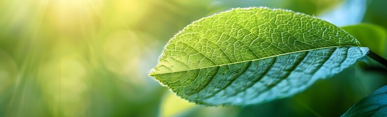 Obraz premium Sunlit Green Leaf Macro Photography