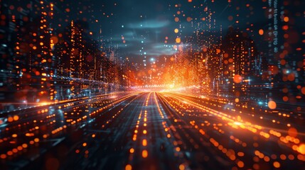 Fototapeta premium An abstract representation of digital transformation in the enterprise world demonstrates the integration of advanced technologies to revolutionize business processes and drive change