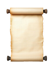 Ancient Scroll with Wooden Handles Isolated on PNG Cutout Transparent Background