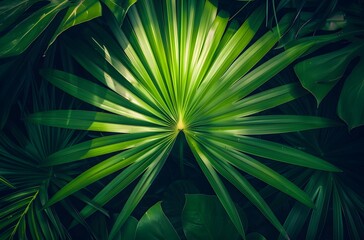 Tropical Palm Leaf Texture with Sunlight