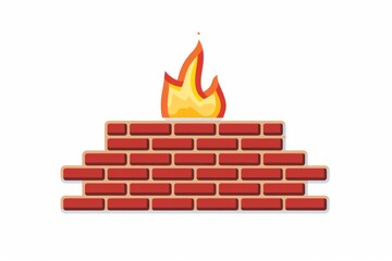 Simple flat vector art of an orange firewall logo with red bricks on white background