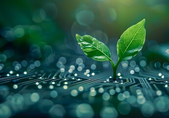Green Plant Growing On Circuit Board