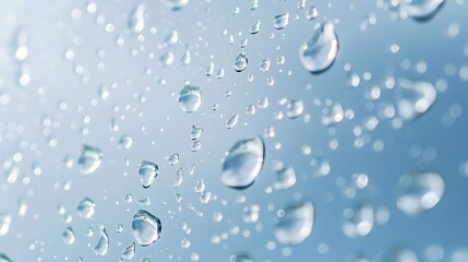 Water Droplets on Glass, Blue Sky Background