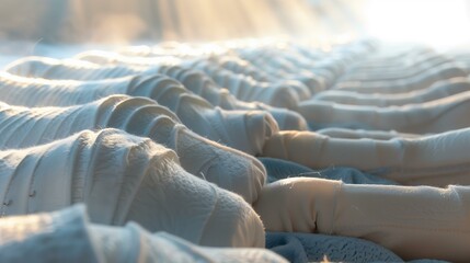 Obraz premium Close-up of luxurious, plush white textiles bathed in gentle morning sunlight