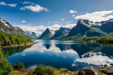 Fototapeta premium Beautiful Norway Natural Landscape Background Generative by Ai