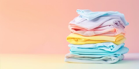 Neat Stack of Freshly Folded Colorful Clothes in Vibrant Colors