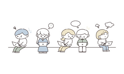 パソコン作業をする人たちのイラスト