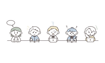 悩み困っている人たちのイラスト