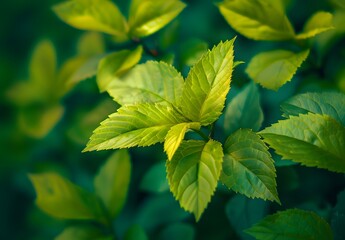 Vibrant Green Leaves Close-Up Spring Nature