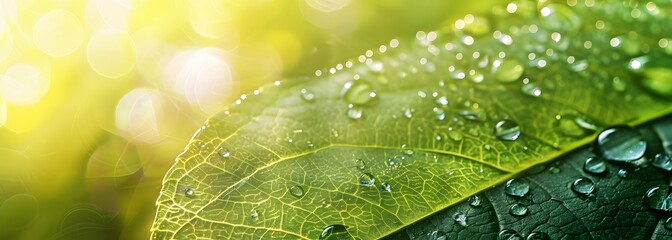 Dew Drops On Green Leaf Macro Photography