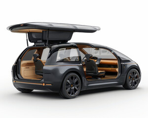 Modern Electric Minivan 3D Render with Family-Friendly Design, Spacious Interior, and Sliding Doors