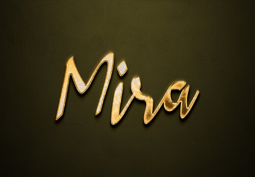 Old gold text effect of Hindi name Mira with 3D glossy style Mockup.