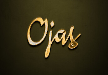 Old gold text effect of Hindi name Ojas with 3D glossy style Mockup.